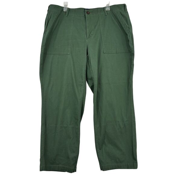 Lands End Pants 20W Green High Rise Utility Straight Leg Pockets Cotton Stretch - Picture 1 of 12